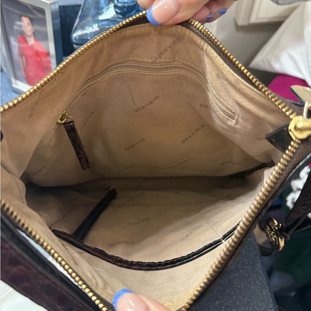 Brahmin Dark Brown Croc-Embossed Crossbody Bag - Picture 4 of 4